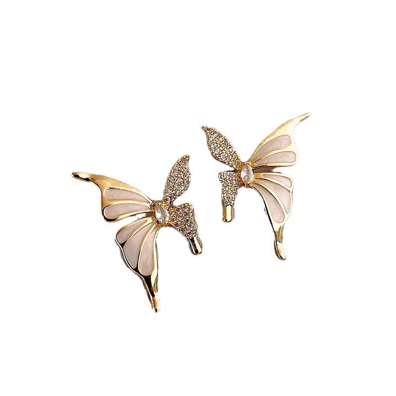 Fashionable Golden Drop Oil Diamond Butterfly Earrings