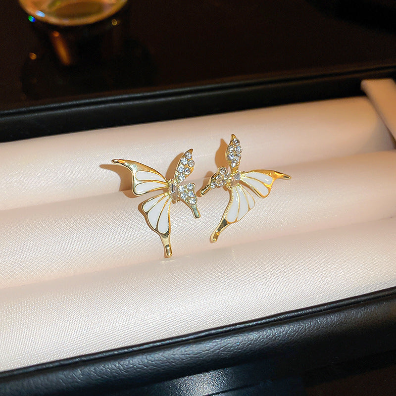 Fashionable Golden Drop Oil Diamond Butterfly Earrings