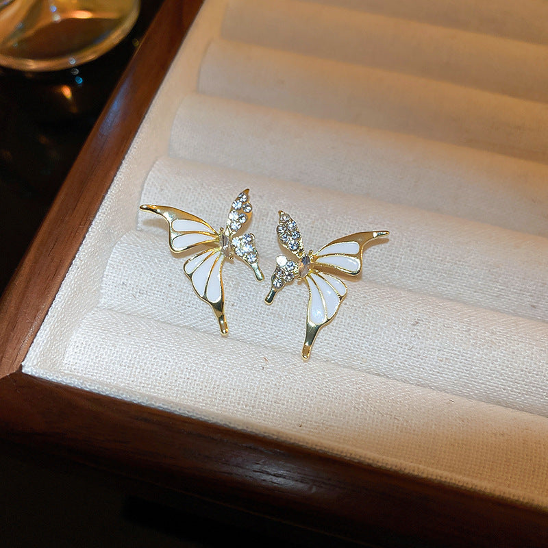 Fashionable Golden Drop Oil Diamond Butterfly Earrings