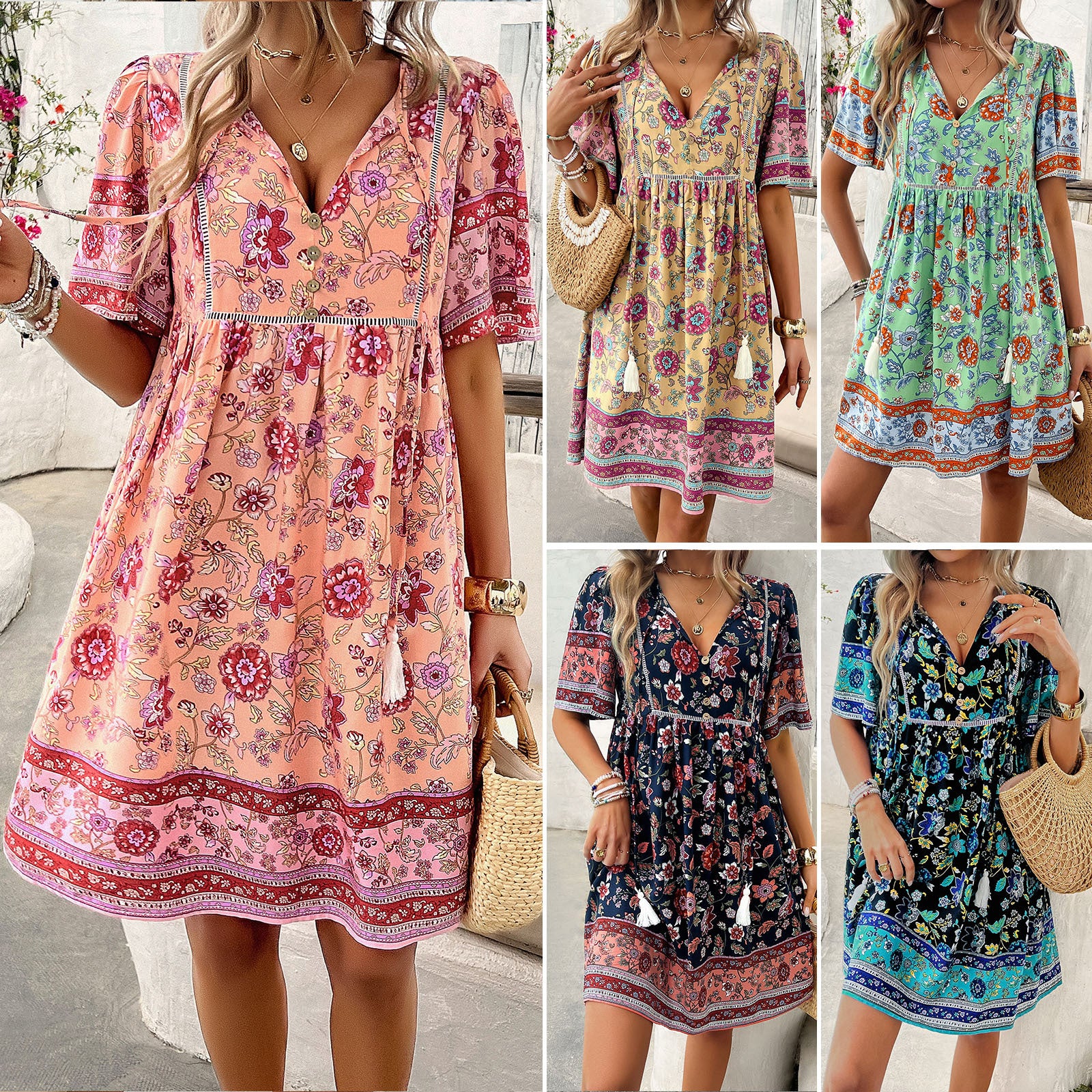 Casual Holiday Floral Print Short Sleeve Dress