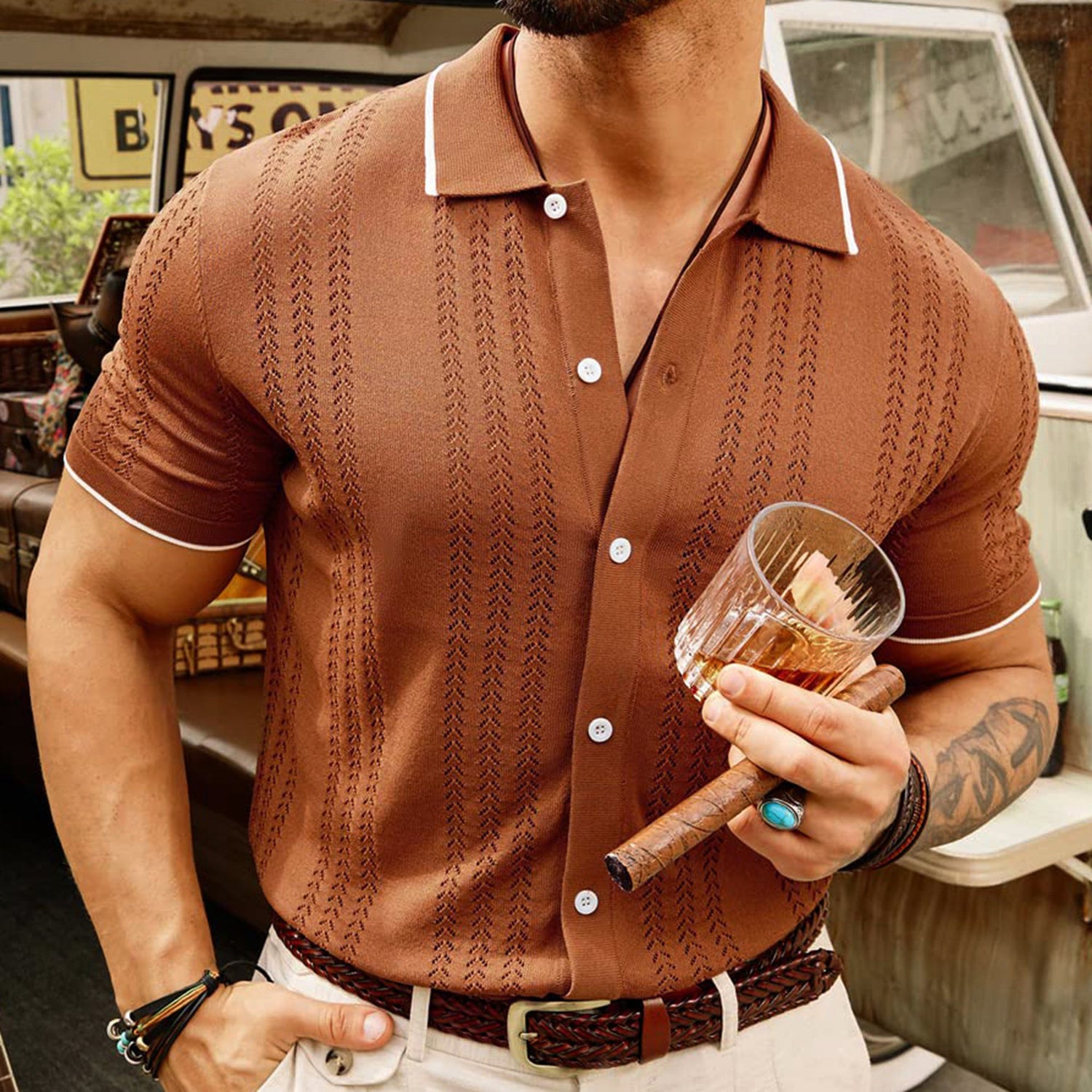 Short-sleeved Polo Shirt Summer Button Lapel Top