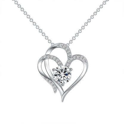 Zircon Double Love Necklace With Rhinestones Heart-shaped Necklace