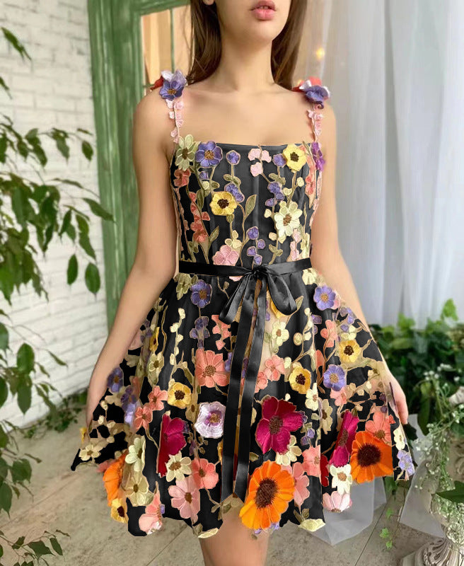 Three-dimensional Flower Embroidery Summer Fashion Sweet A-line Dress