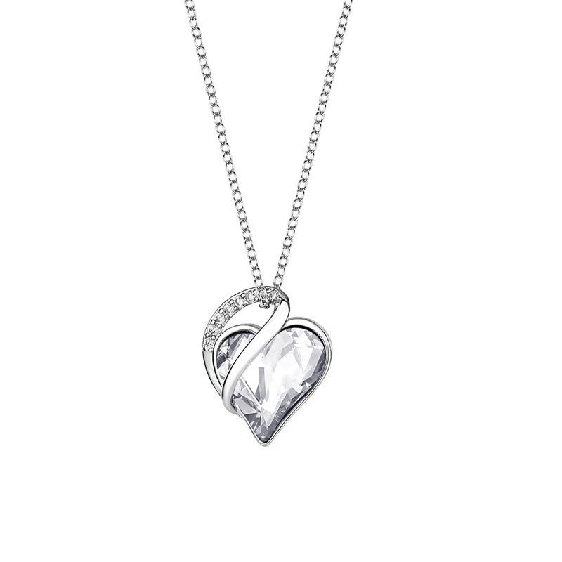 925 Sliver Heart Shaped Geometric Necklace Clavicle Chain