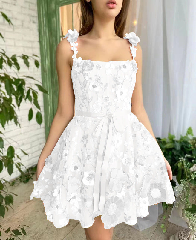 Three-dimensional Flower Embroidery Summer Fashion Sweet A-line Dress