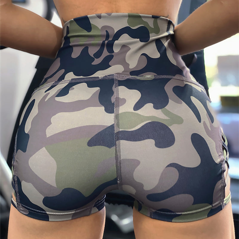 Camouflage Leopard Print High Waist Yoga Shorts