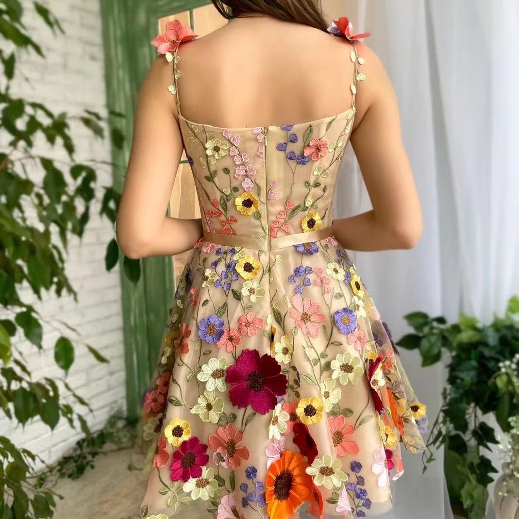 Three-dimensional Flower Embroidery Summer Fashion Sweet A-line Dress