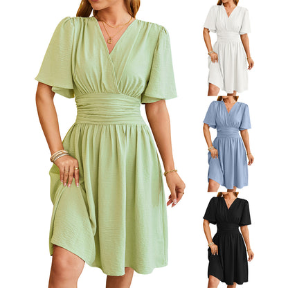 V-neck Short-sleeved Bell Shaped Dress