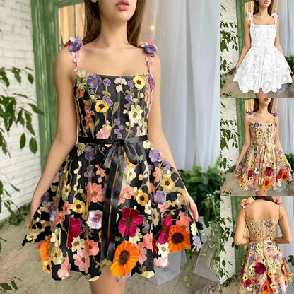 Three-dimensional Flower Embroidery Summer Fashion Sweet A-line Dress