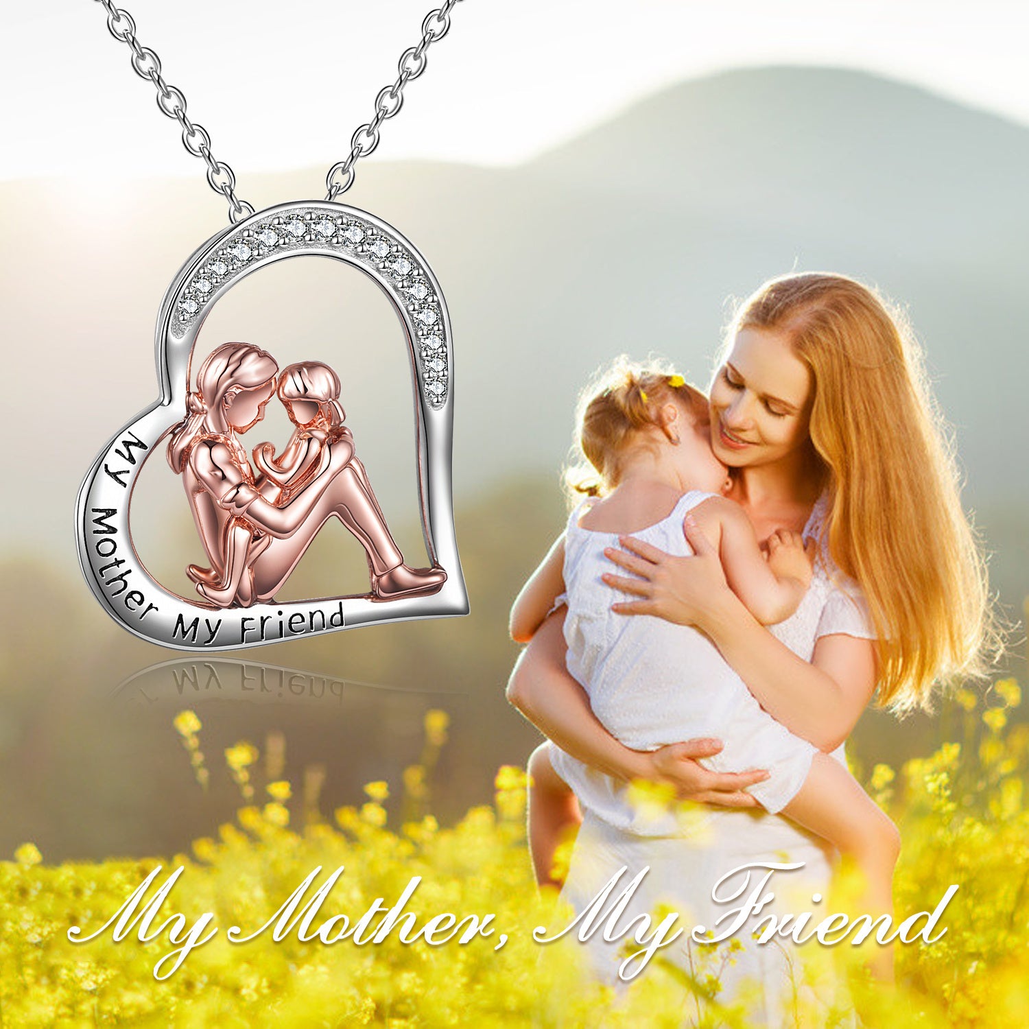 Mother Daughter Necklace 925 Sterling Silver Engraved My Mother My Friend