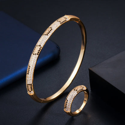 Fashion Simple Two-piece Set Of Micro-inlaid Zircon Bracelets And Rings