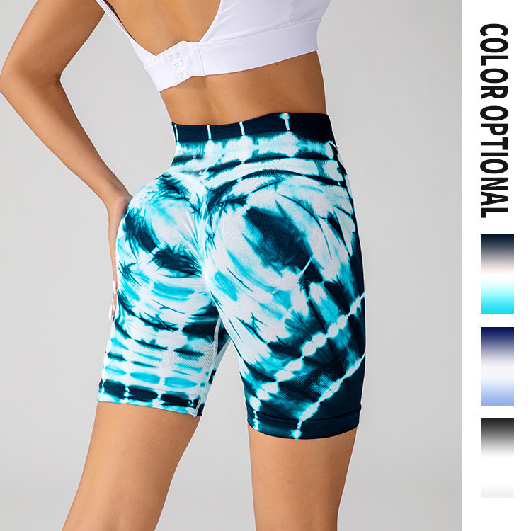 Tie-dye Printed High-waisted Hip-lifting Yoga Shorts