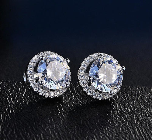 Halo Stud Earrings with  Crystals with FREE Gift Box